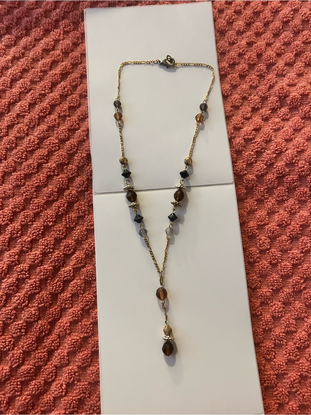 Gold-Tone Smoky Brown Beaded Y-Necklace